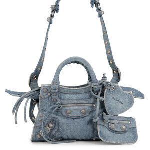 Balenciaga Neo Cagole Denim Rhinestone Handbag Bag